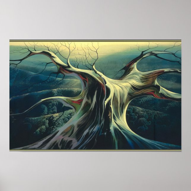 Månbelyst Trädstam - Magisk Realism  Eyvind Earle Poster (Framsidan)