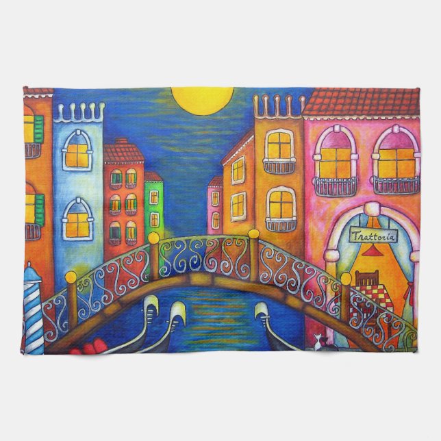 Månbelyst Venedig amerikanMoJo kökshandduk (Horisontell)