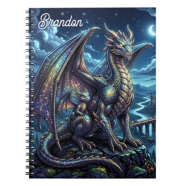 Månbelysta Celestiala Drakar Personliga Anteckningsbok (Framsidan)