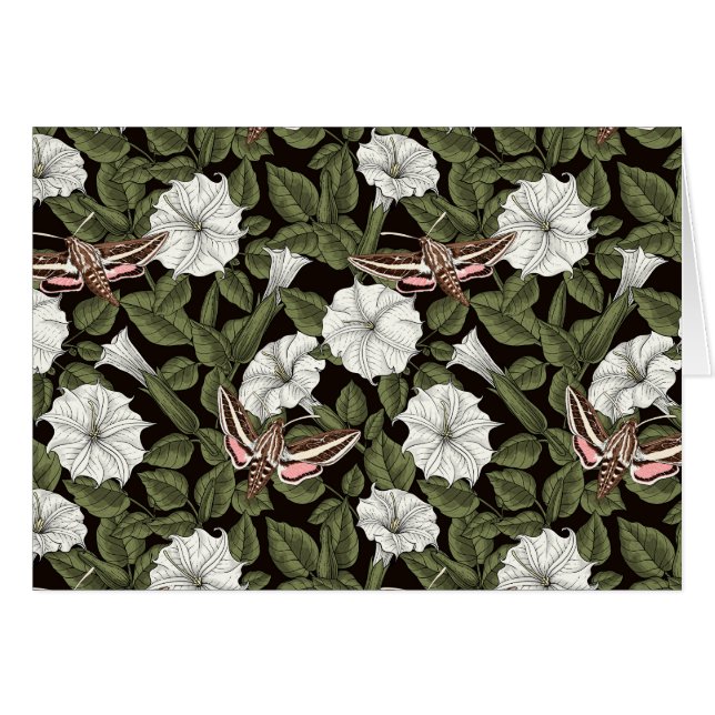 Månblommor och sfinxmånader hälsningskort (Framsidan Horizontal)