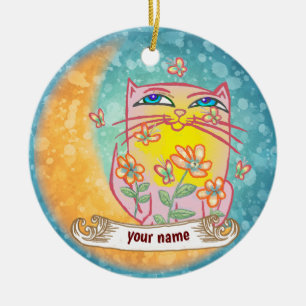 Månbloms Katt  Julgransprydnad Keramik