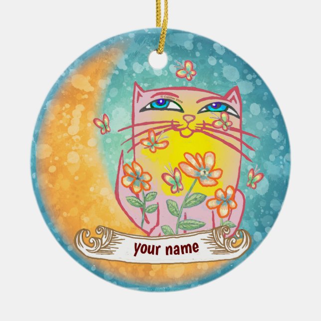 Månbloms Katt  Julgransprydnad Keramik (Framsidan)