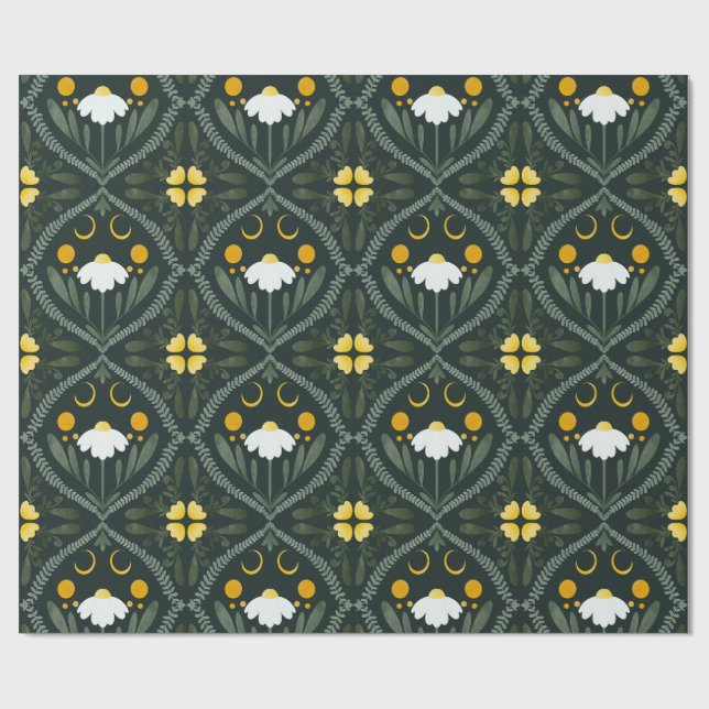 Månblomsgrid | Mörk Skogsgrön  Presentpapper (Platt)
