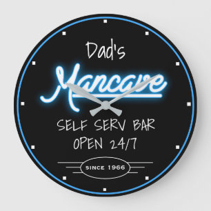 Mancave Neon Blue Script Pappa någon Namn Pub Ret Stor Klocka