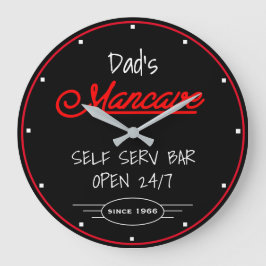 Mancave Red Script Pappa om Namn Black Pub Stor Klocka