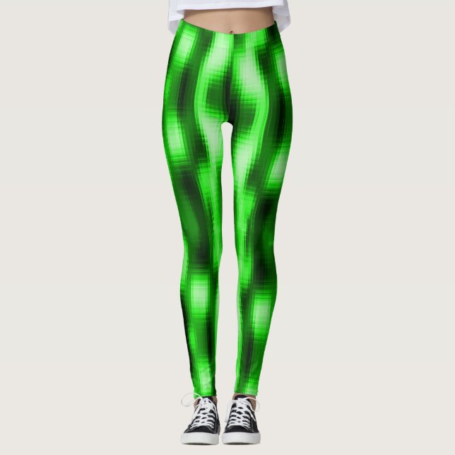 Manchado verde e preto estilo pastilhas de vidro leggings (Framsida)