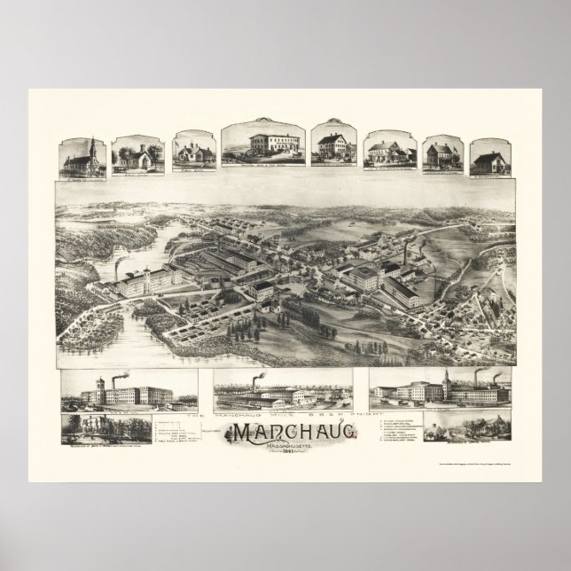 Manchaug, MORSA Panoramic Karta - 1891 Poster (Framsidan)