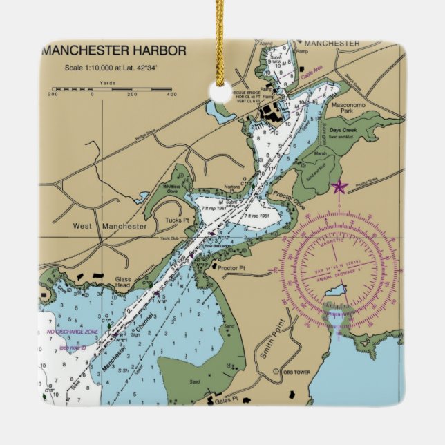 Manchester by Sea MORSA Chart Julgransprydnad Keramik (Baksida)