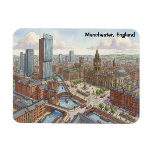 Manchester England Akvarell Illustration Magnet