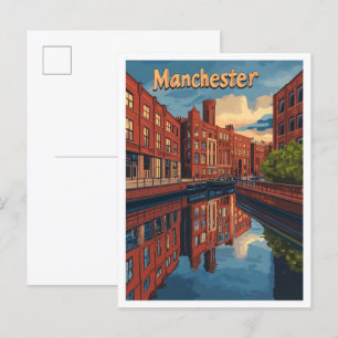 Manchester England Art Vintage resor Illustration Vykort