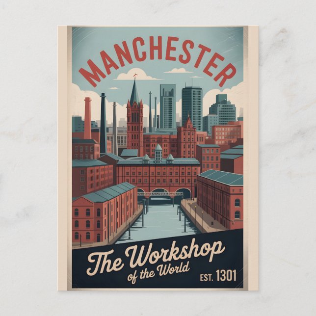 Manchester England Retro-Style Stadssiluett Resa Vykort (Framsida)