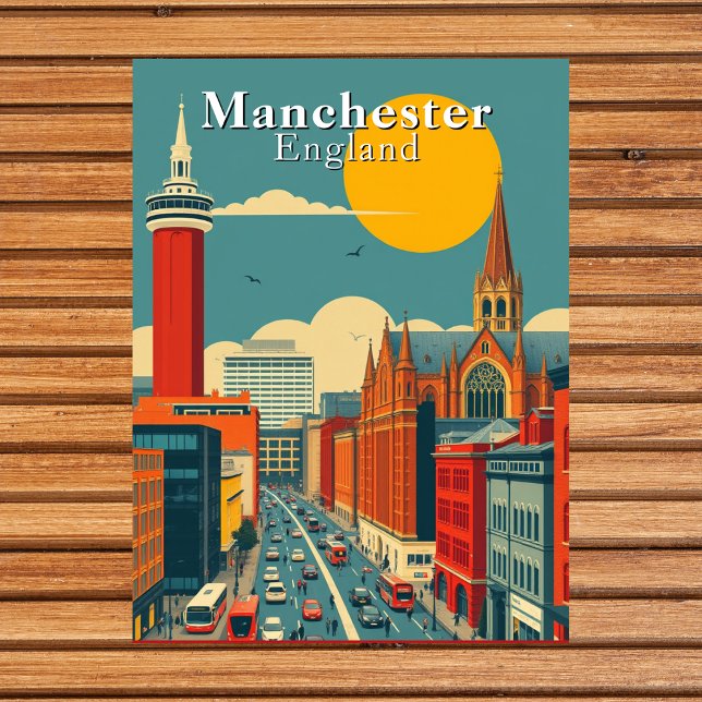 Manchester, England Retro Urban Art Vykort (Manchester, England Retro Urban Art Postcard)