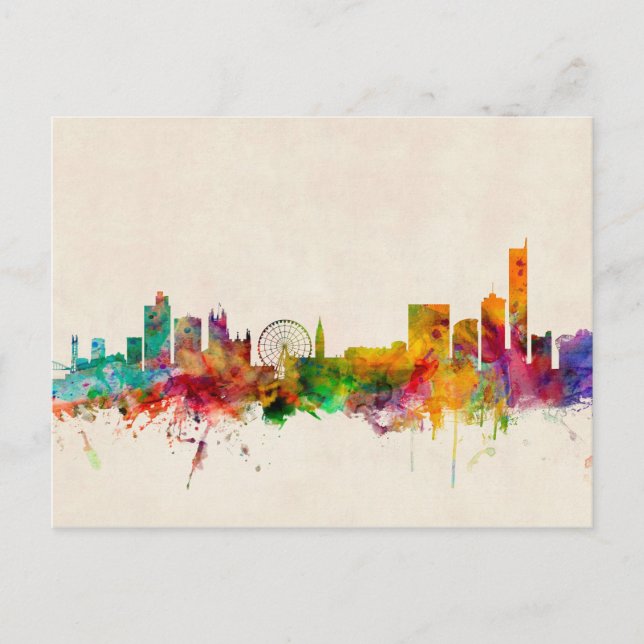 Manchester England Skyline Cityscape Vykort (Framsida)