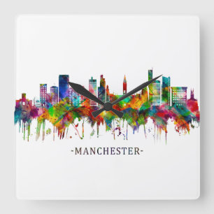 Manchester England Skyline Fyrkantig Klocka