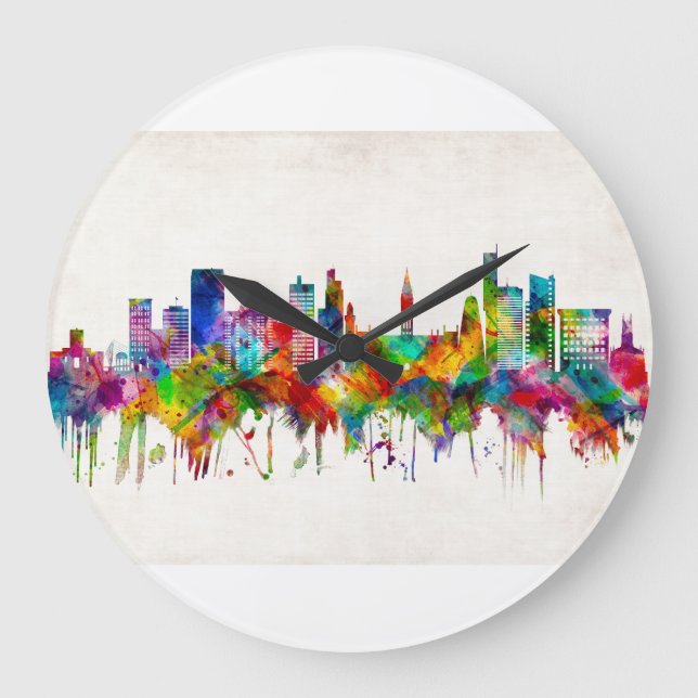 Manchester England Skyline Stor Klocka (Framsida)