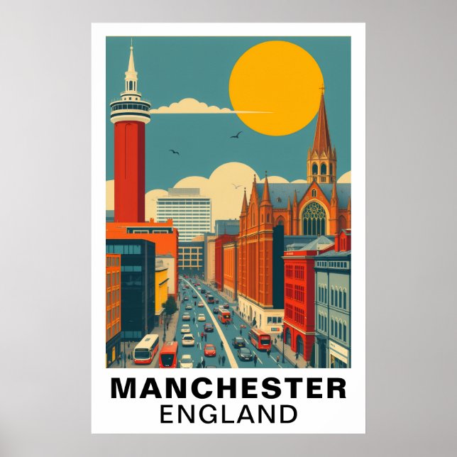 Manchester England Vintage Researesa Konst Poster (Framsidan)