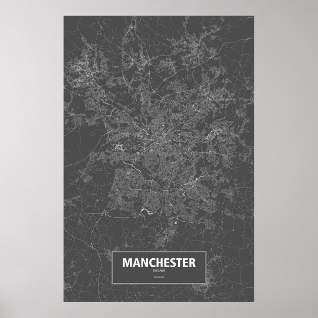 Manchester, England (vit på svart) Poster (Framsidan)