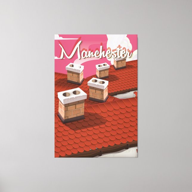 Manchester, Englands tecknad-reseaffisch Canvastryck (Framsida)
