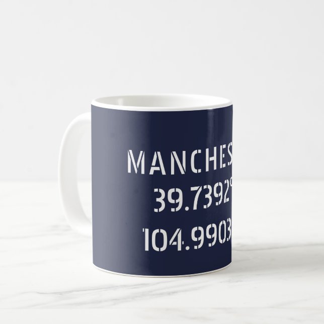 Manchester Latitude Longitud Kaffemugg (Framsida vänster)