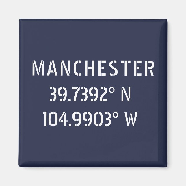 Manchester Latitude Longitud Magnet (Framsidan)