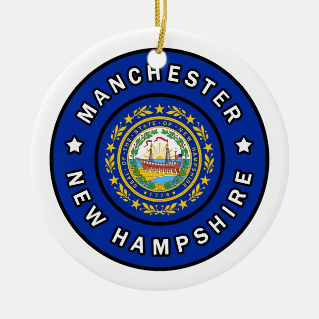 Manchester New Hampshire Julgransprydnad Keramik (Framsidan)