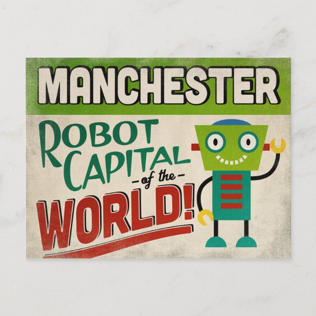 Manchester New Hampshire Robot - Funny Vintage Vykort (Framsida)