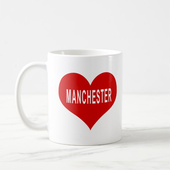 MANCHESTER Red Kärlek Heart Kaffemugg (Vänster)