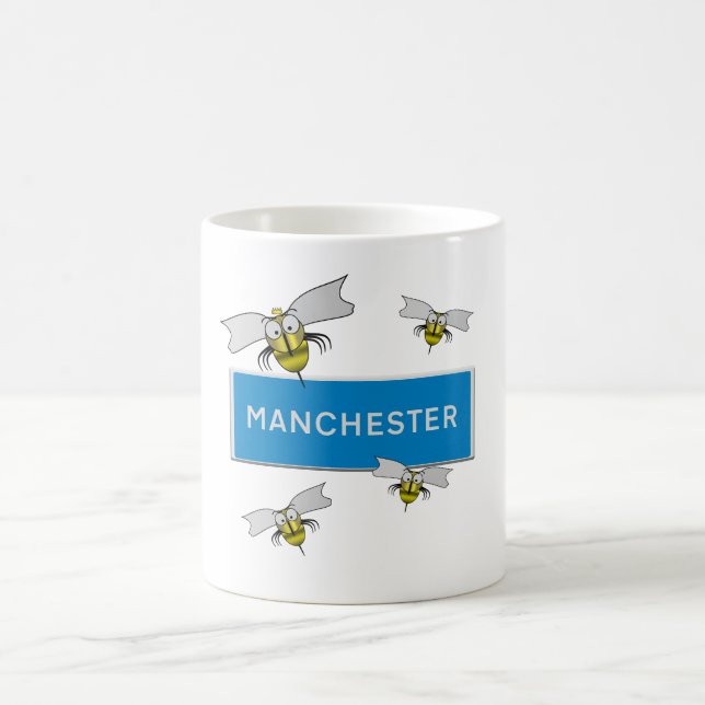 Manchester road sign with bees.  kaffemugg (Center)