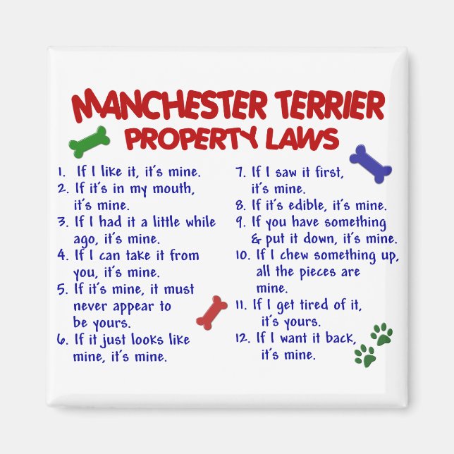 MANCHESTER TERRIER EGENDOM LAGSTIFTNING 2 MAGNET (Framsidan)