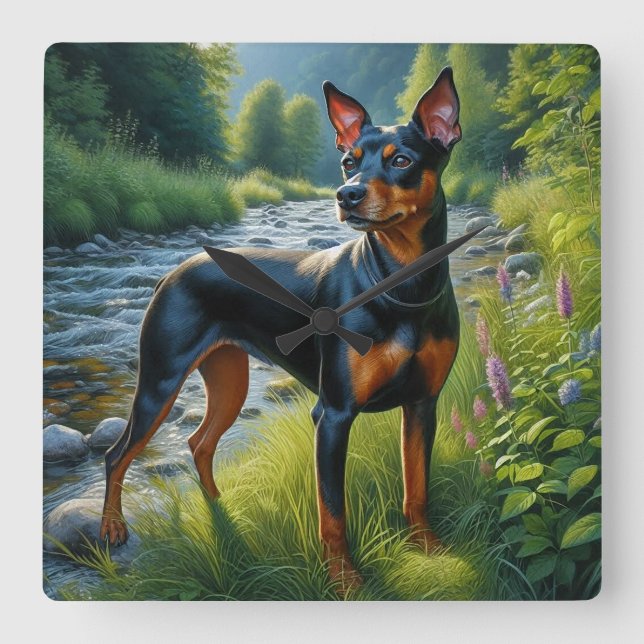 Manchester Terrier Fyrkantig Klocka (Framsida)