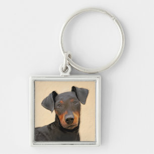 Manchester Terrier-målning Original djurkonst Fyrkantig Silverfärgad Nyckelring