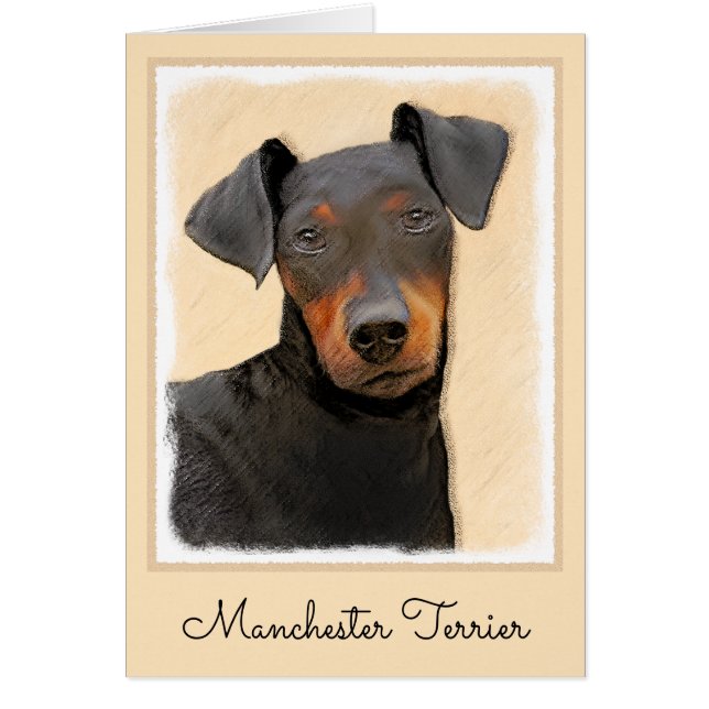 Manchester Terrier-målning Original djurkonst Hälsningskort (Framsidan)