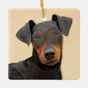 Manchester Terrier-målning Original djurkonst Julgransprydnad Keramik