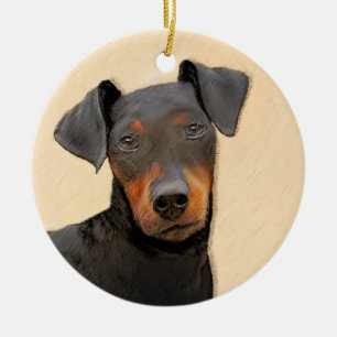 Manchester Terrier-målning Original djurkonst Julgransprydnad Keramik