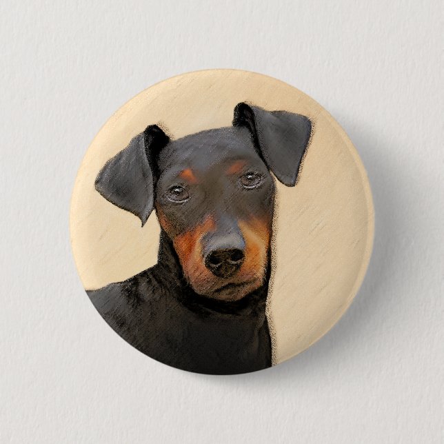 Manchester Terrier-målning Original djurkonst Knapp (Framsida)