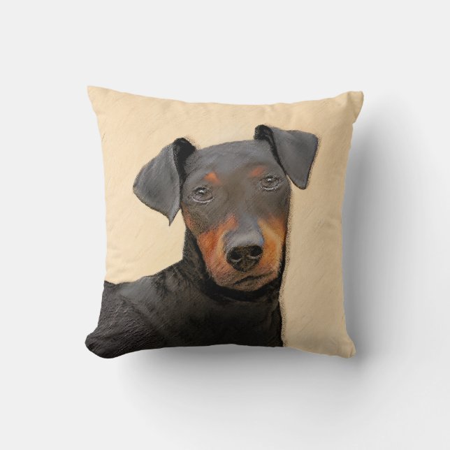 Manchester Terrier-målning Original djurkonst Kudde (Framsida)