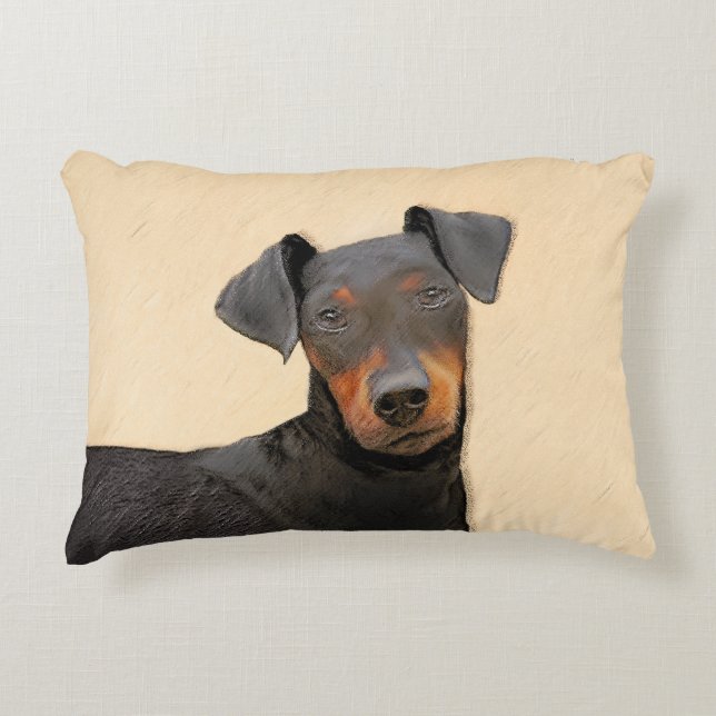 Manchester Terrier-målning Original djurkonst Prydnadskudde (Framsidan)