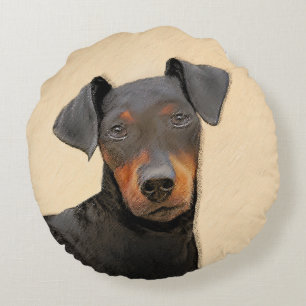 Manchester Terrier-målning Original djurkonst Rund Kudde