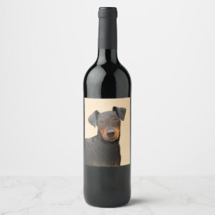 Manchester Terrier-målning Original djurkonst Vinflaska Etikett