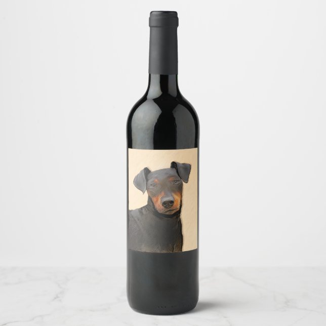Manchester Terrier-målning Original djurkonst Vinflaska Etikett (Framsida)