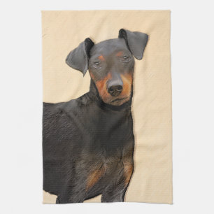 Manchester Terrier Painting Original Animal Art Kökshandduk