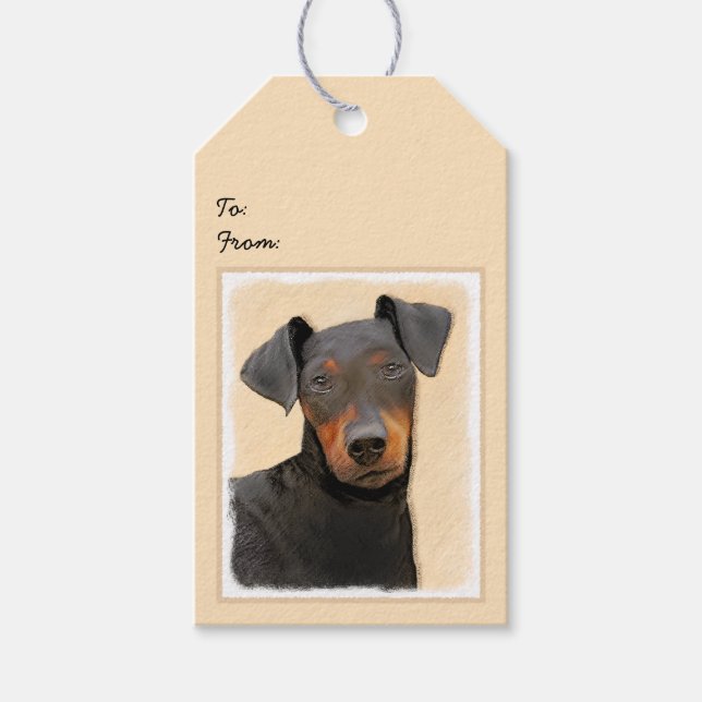 Manchester Terrier Painting Original Animal Art Presentetikett (Framsidan)