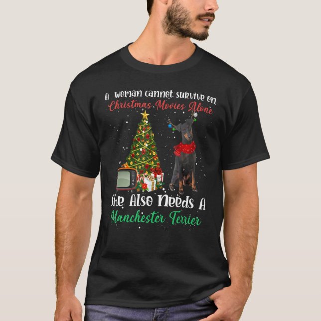 Manchester Terrier Reindeer Julgran Ornamen T Shirt (Framsida)