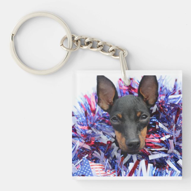 Manchester Terrier Rött vitt blått Keychain (Framsidan)