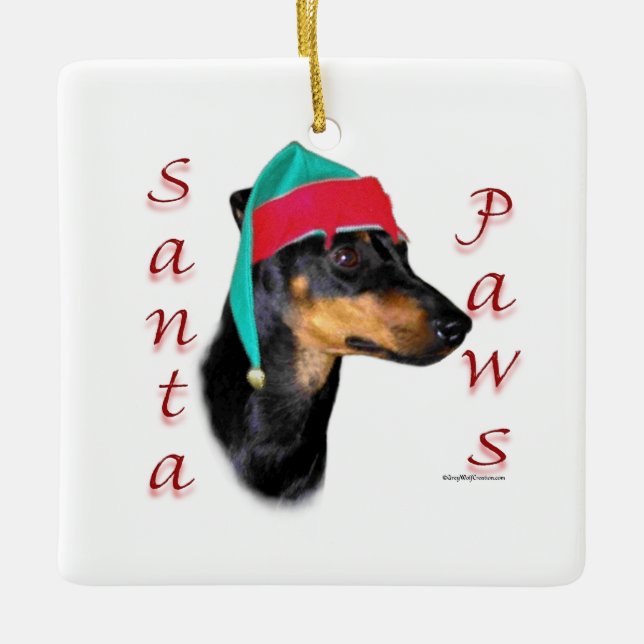 Manchester Terrier Santa Paws Julgransprydnad Keramik (Framsida)