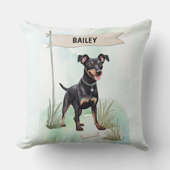 Manchester Terrier Watercolor Personalized Dog Kudde (Framsida)