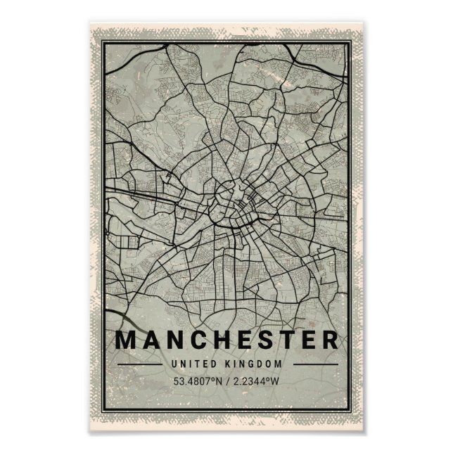 Manchester united kingdom  map print poster canvas (Framsidan)