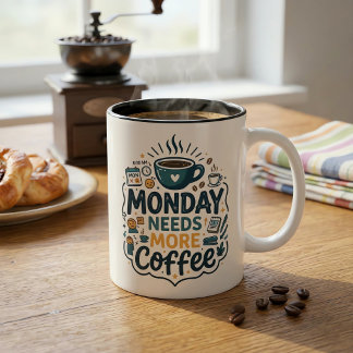 Måndag Behöver Mer Kaffe Roligt Arbete Kontor Kaff Två-Tonad Mugg