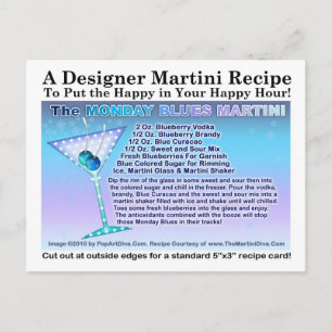 Måndag Blues Martini Recept-kort Vykort