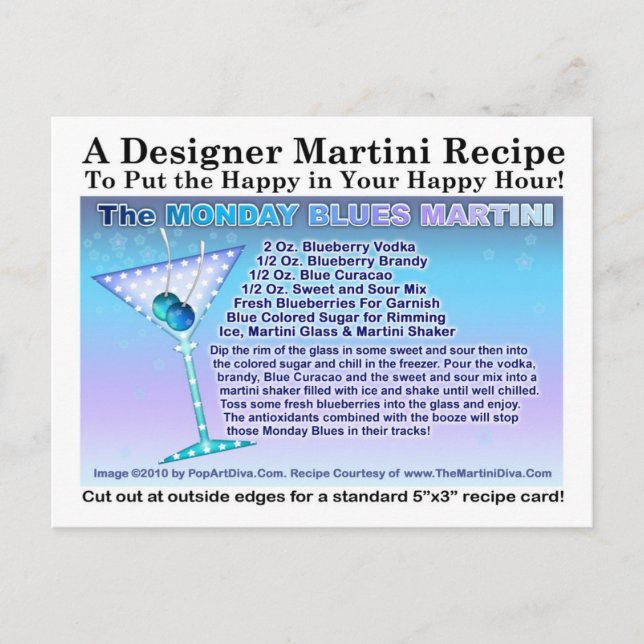 Måndag Blues Martini Recept-kort Vykort (Framsida)